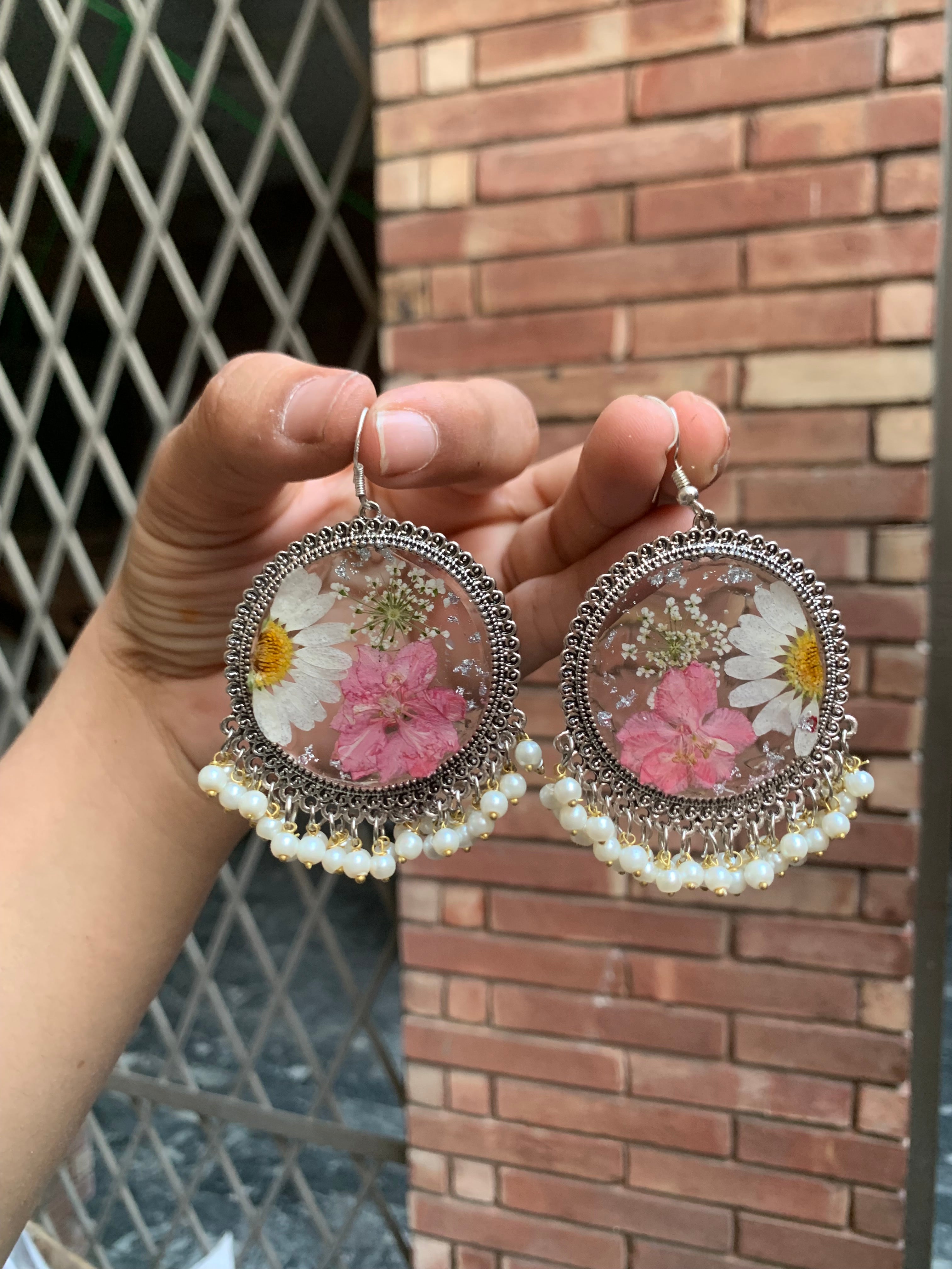 Floral Silver Jhumka