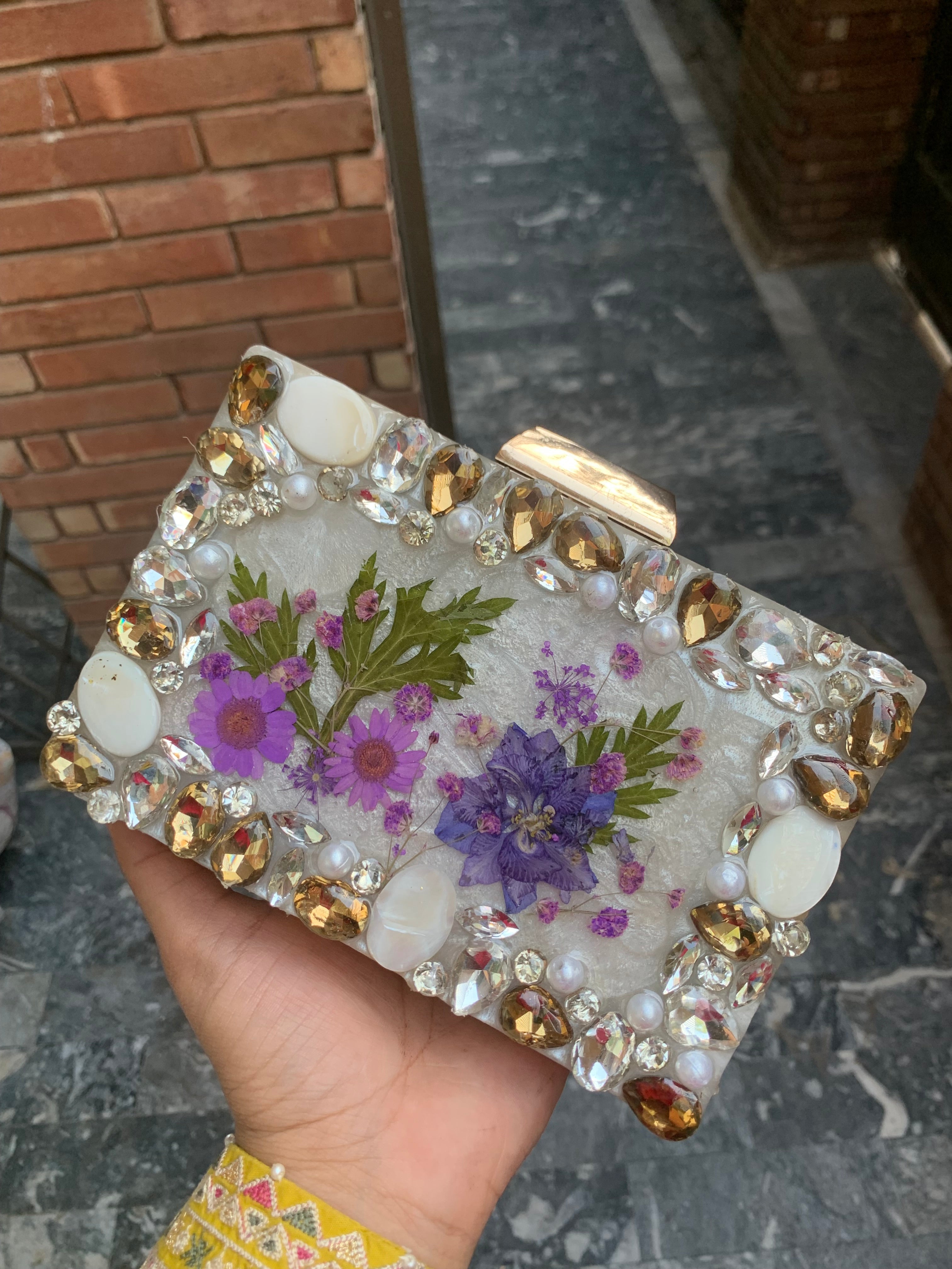 Purple Floral Clutch Resin