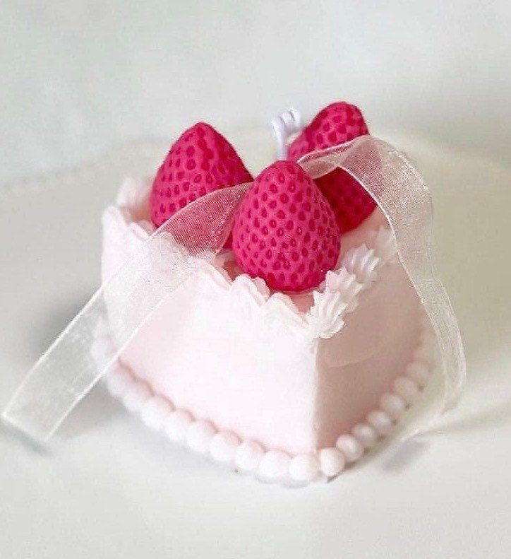 Strawberry Heart Cake Candle